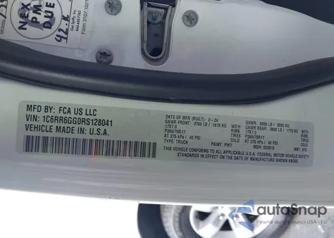 2024 Ram 1500 Classic Slt 4X2 6'4 Box from USA, damaged, VIN 1C6RR6GG0RS128041